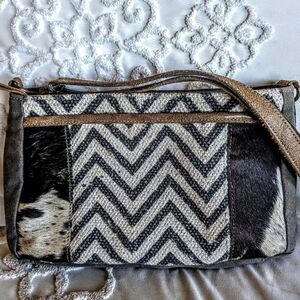 Myra Rectangle Calf Hair And Canvas/Leather Crossbody Bag NWOT